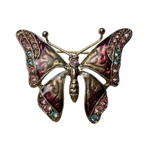 Enamel Rhinestone Colorful Butterfly Brooch Vintage Liz Claiborne Jewelry